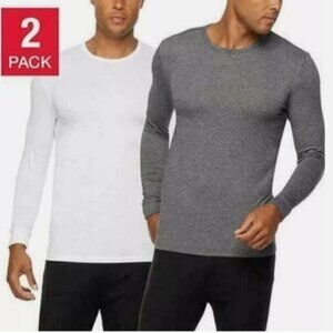 NEW 32 Degrees Mens M 2-Pack Long Sleeve Crew Neck Shirts White Gray Based Layer